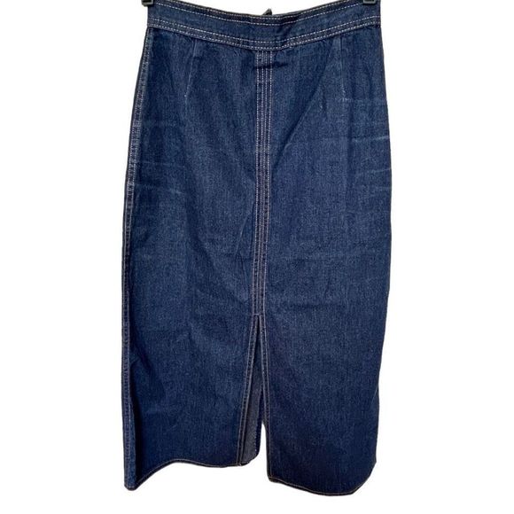 Vintage Claude Women's Back & Mid Slit Midi A-line Denim Skirt Blue Size 7/8 - Picture 9 of 16